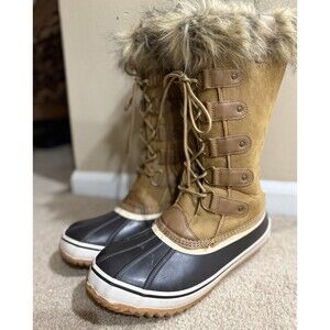 JBU Jambu Bella Womens 11 Duck Boots Brown Waterproof Faux Fur Lace Up Outdoor